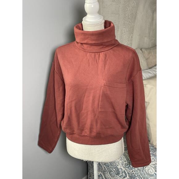 Frank & Oak Women’s Mock Neck Sweatshirt S Rust Brown Minimalist Cozy Fall - Picture 3 of 6
